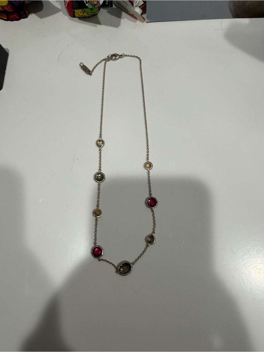 Elegant Multicolor Gemstone Station Necklace - Silver Chain